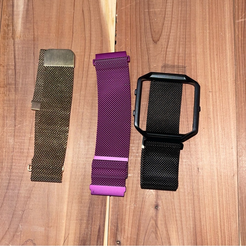 Set of 3 Metallic Mesh Magnetic Closure FitBit Bands- Black, Purple, Gold